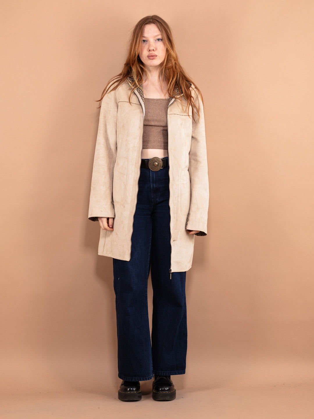 Vintage 00's Women Longline Velvet Jacket in Beige - NorthernGrip