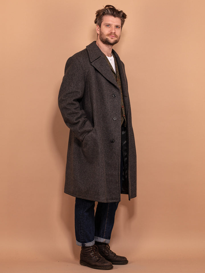 Vintage 70's Men Heavy Insulated Wool Coat in Grey - NorthernGrip