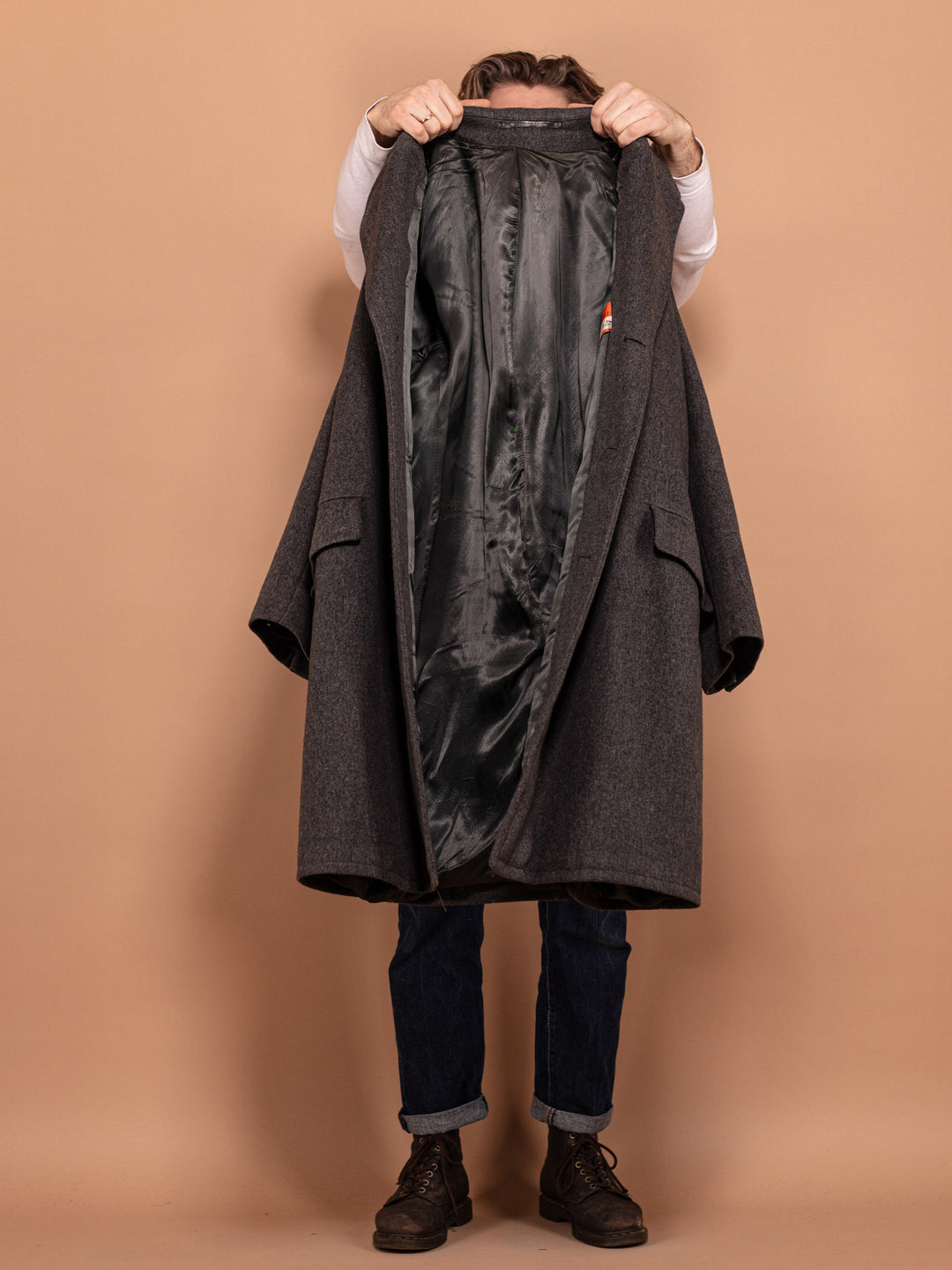 Vintage 70's Men Heavy Insulated Wool Coat in Grey - NorthernGrip