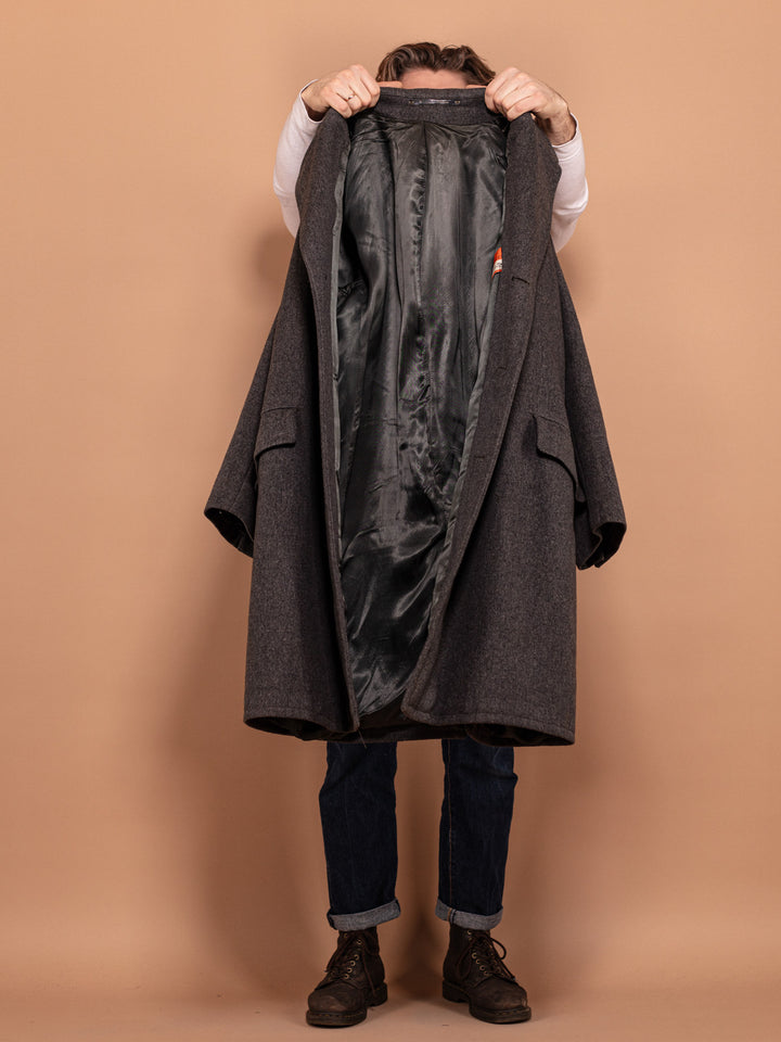 Vintage 70's Men Heavy Insulated Wool Coat in Grey - NorthernGrip