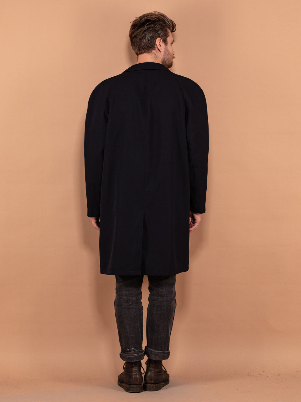 Vintage 70's Men Minimalist Wool Blend Coat in Navy Blue - NorthernGrip