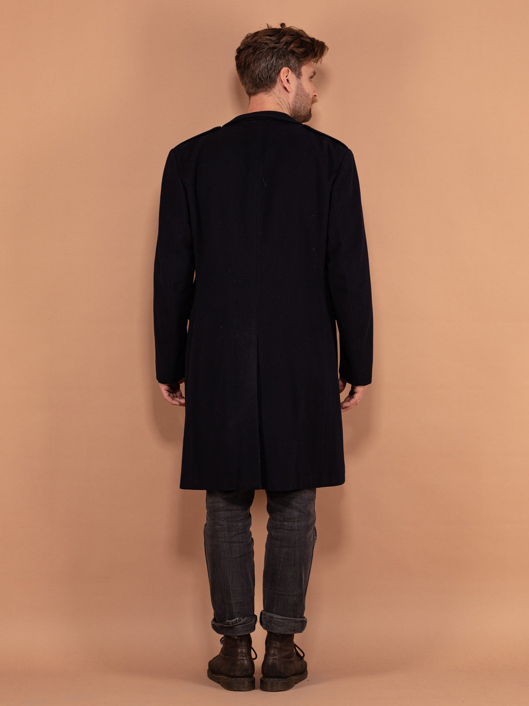 Vintage 70's Men Military Wool Coat in Navy Blue - NorthernGrip