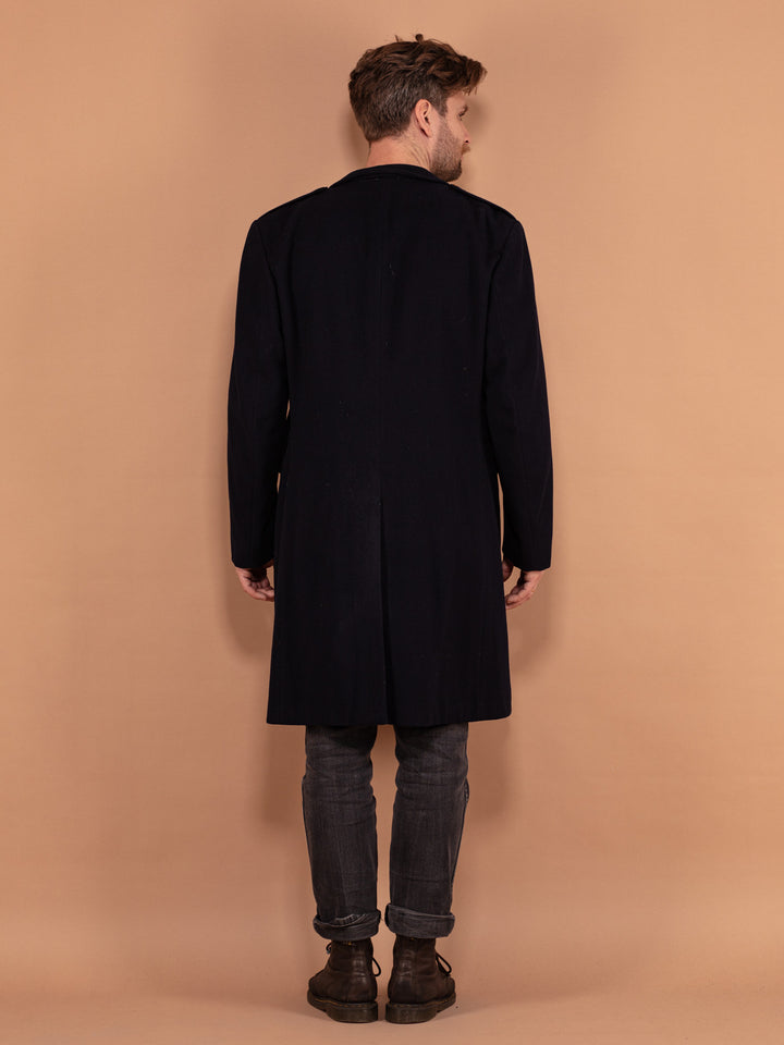 Vintage 70's Men Military Wool Coat in Navy Blue - NorthernGrip
