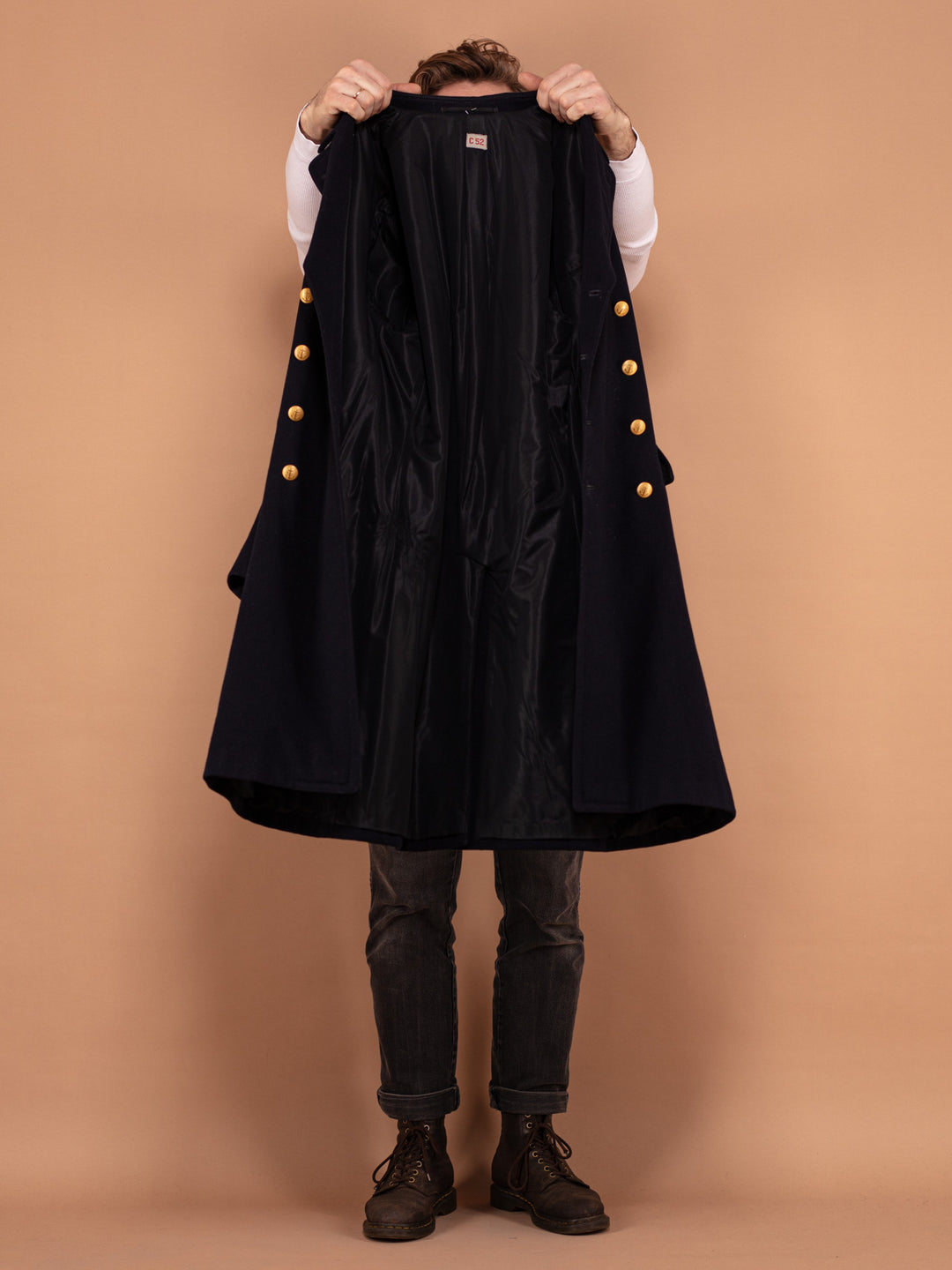 Vintage 70's Men Military Wool Coat in Navy Blue - NorthernGrip