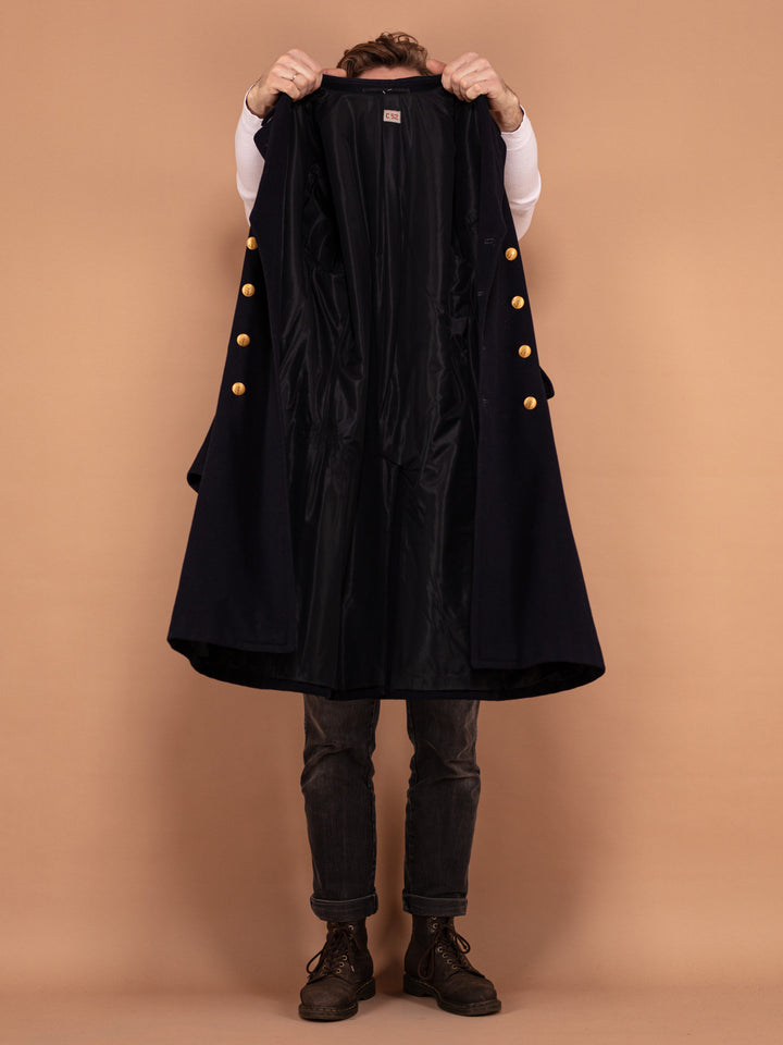 Vintage 70's Men Military Wool Coat in Navy Blue - NorthernGrip