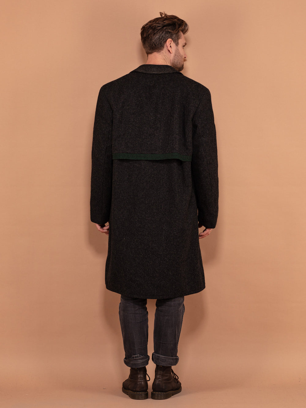 Vintage 70's Men Pure New Wool Coat in Dark Grey - NorthernGrip