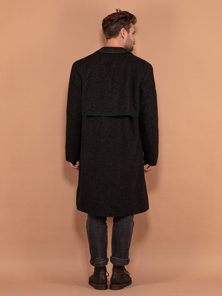 Vintage 70's Men Pure New Wool Coat in Dark Grey - NorthernGrip