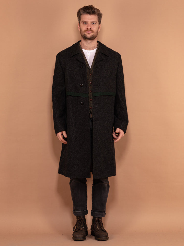 Vintage 70's Men Pure New Wool Coat in Dark Grey - NorthernGrip