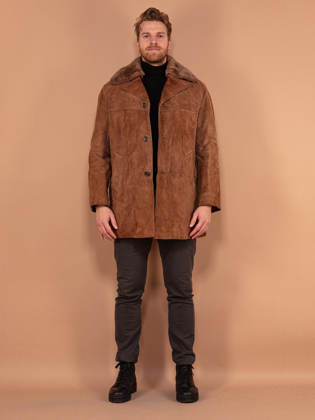 Vintage 70's Men Suede Winter Coat in Brown - NorthernGrip