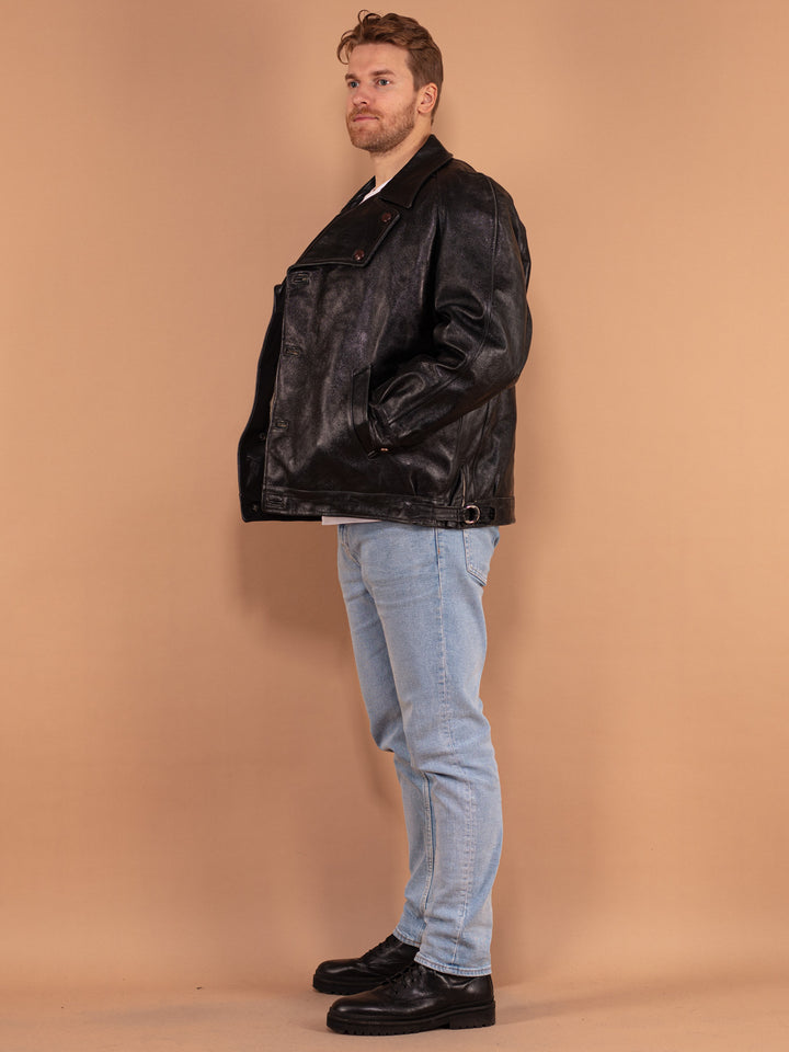 Vintage 80's Men Biker Leather Sheepskin Jacket in Black - NorthernGrip