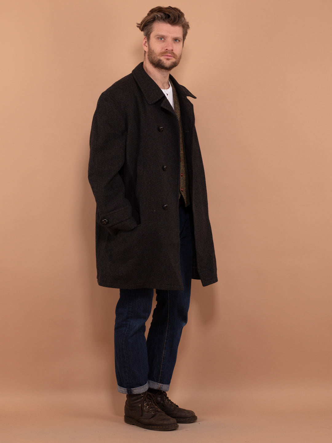 Vintage 80's Men Wool Blend Parka Coat in Grey - NorthernGrip