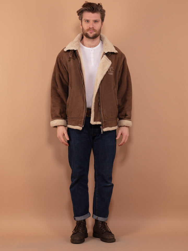 Vintage 90's Men B-3 Style Sherpa Bomber Jacket in Brown - NorthernGrip