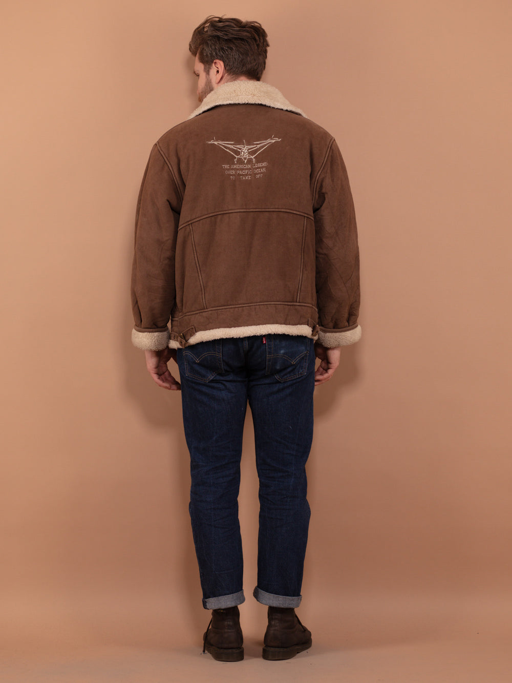 Vintage 90's Men B-3 Style Sherpa Bomber Jacket in Brown - NorthernGrip