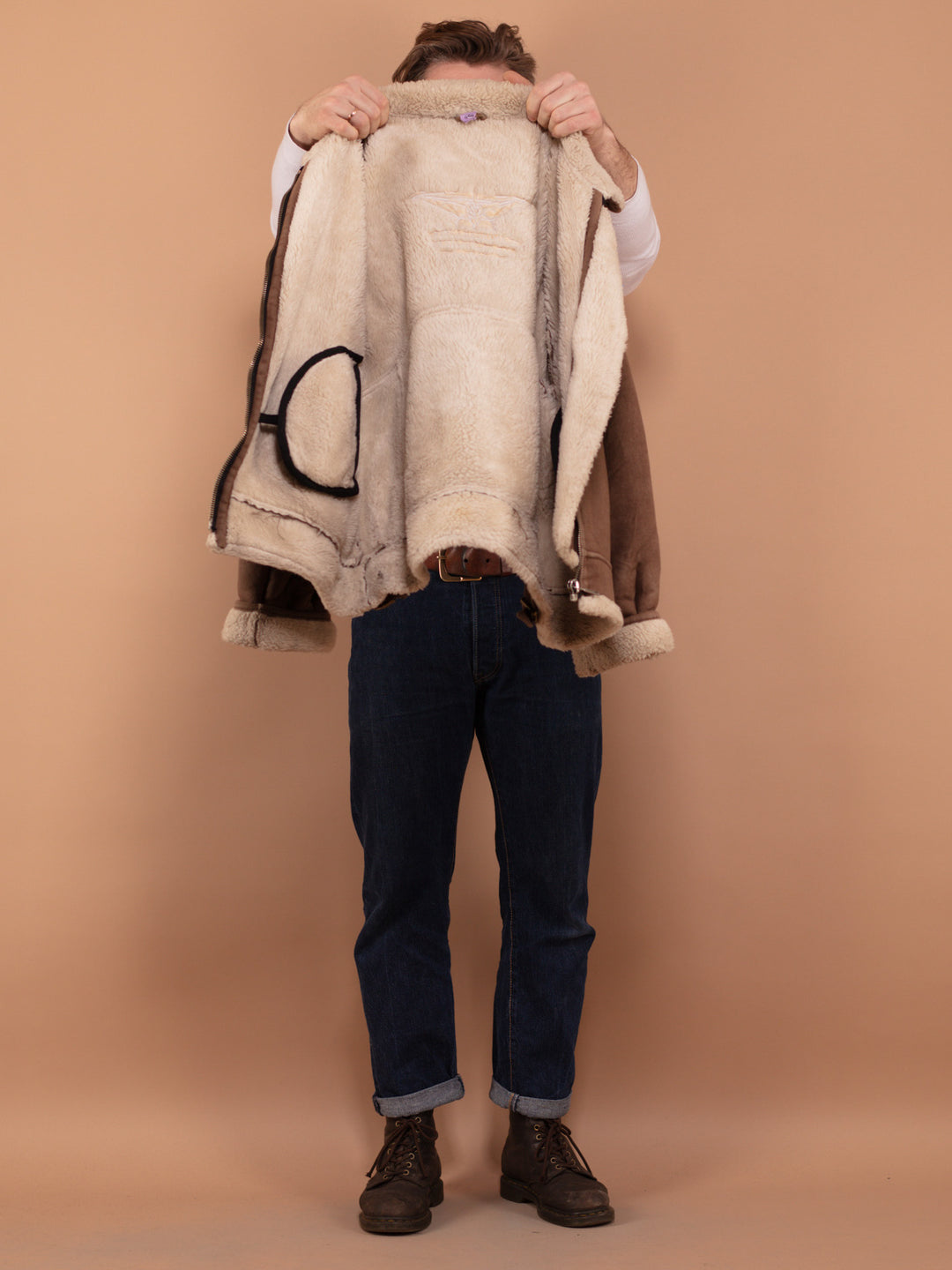 Vintage 90's Men B-3 Style Sherpa Bomber Jacket in Brown - NorthernGrip
