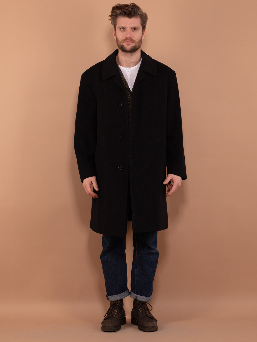 Vintage 90's Men Wool and Cashmere Coat in Black - NorthernGrip