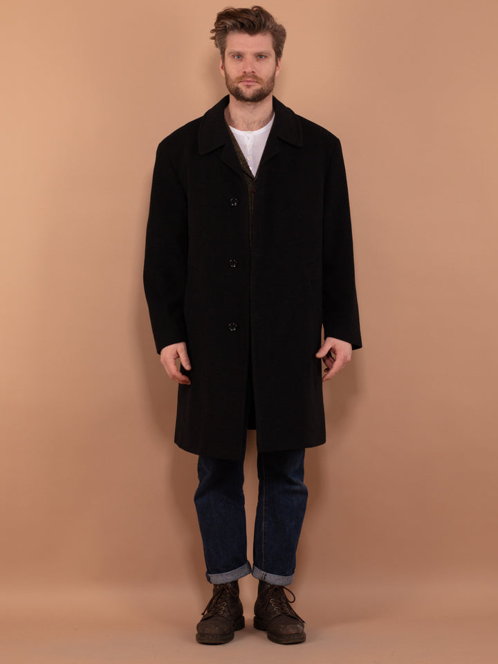 Vintage 90's Men Wool and Cashmere Coat in Black - NorthernGrip