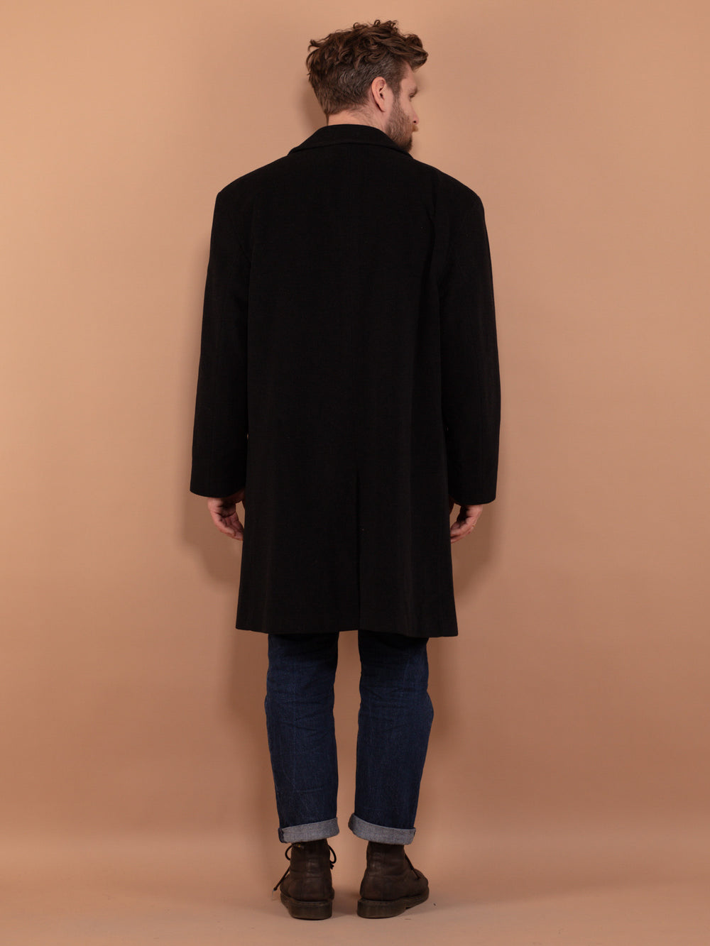Vintage 90's Men Wool and Cashmere Coat in Black - NorthernGrip