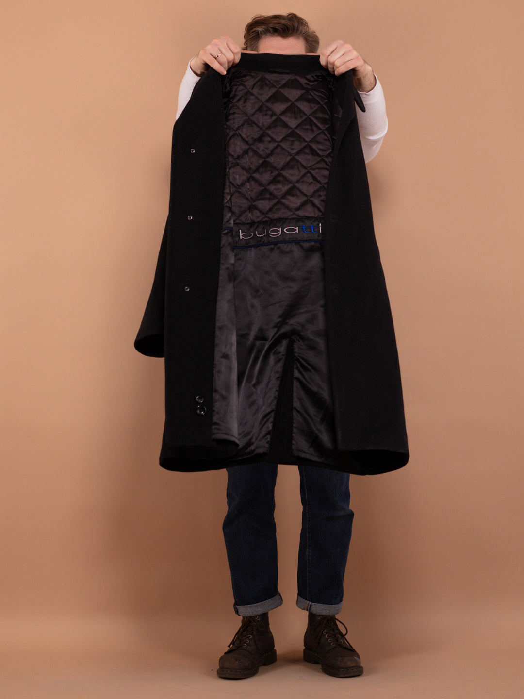 Vintage 90's Men Wool and Cashmere Coat in Black - NorthernGrip