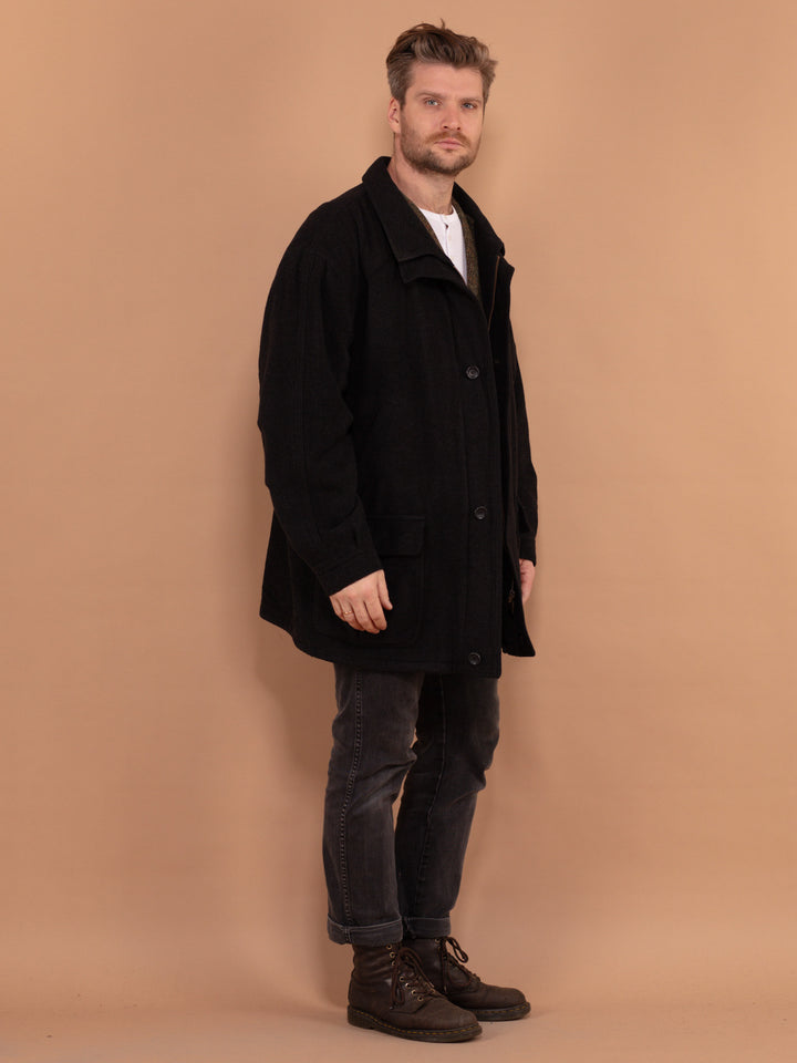 Vintage 90's Men Cashmere Wool Blend Parka Coat in Dark Grey - NorthernGrip