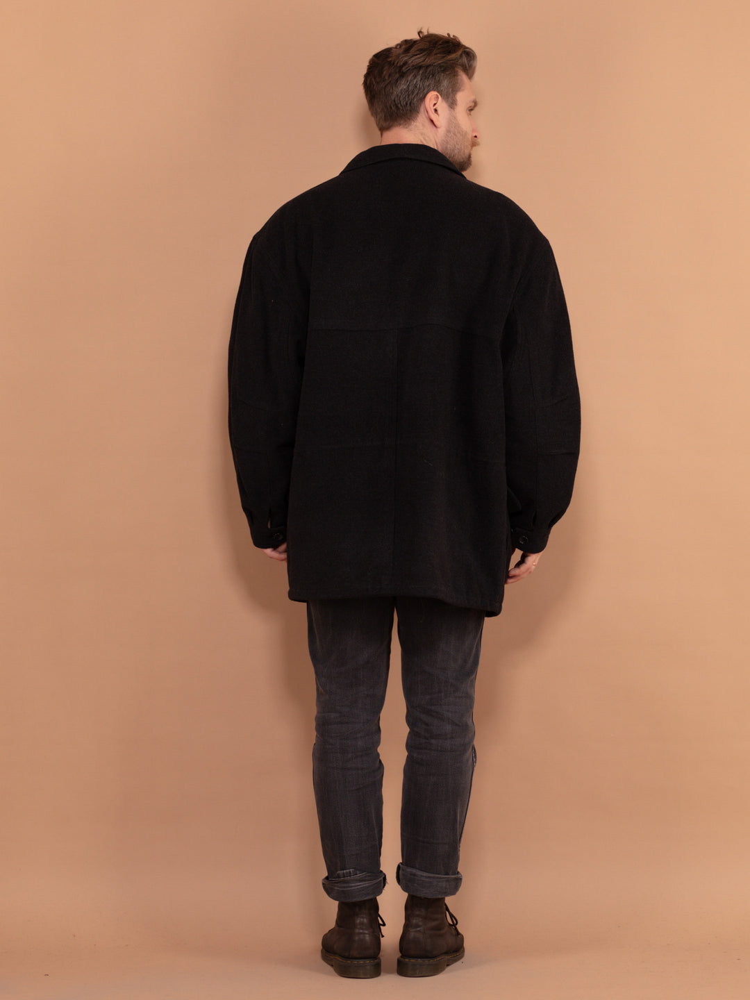 Vintage 90's Men Cashmere Wool Blend Parka Coat in Dark Grey - NorthernGrip