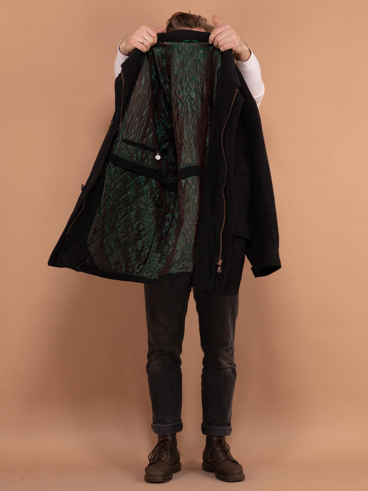 Vintage 90's Men Cashmere Wool Blend Parka Coat in Dark Grey - NorthernGrip