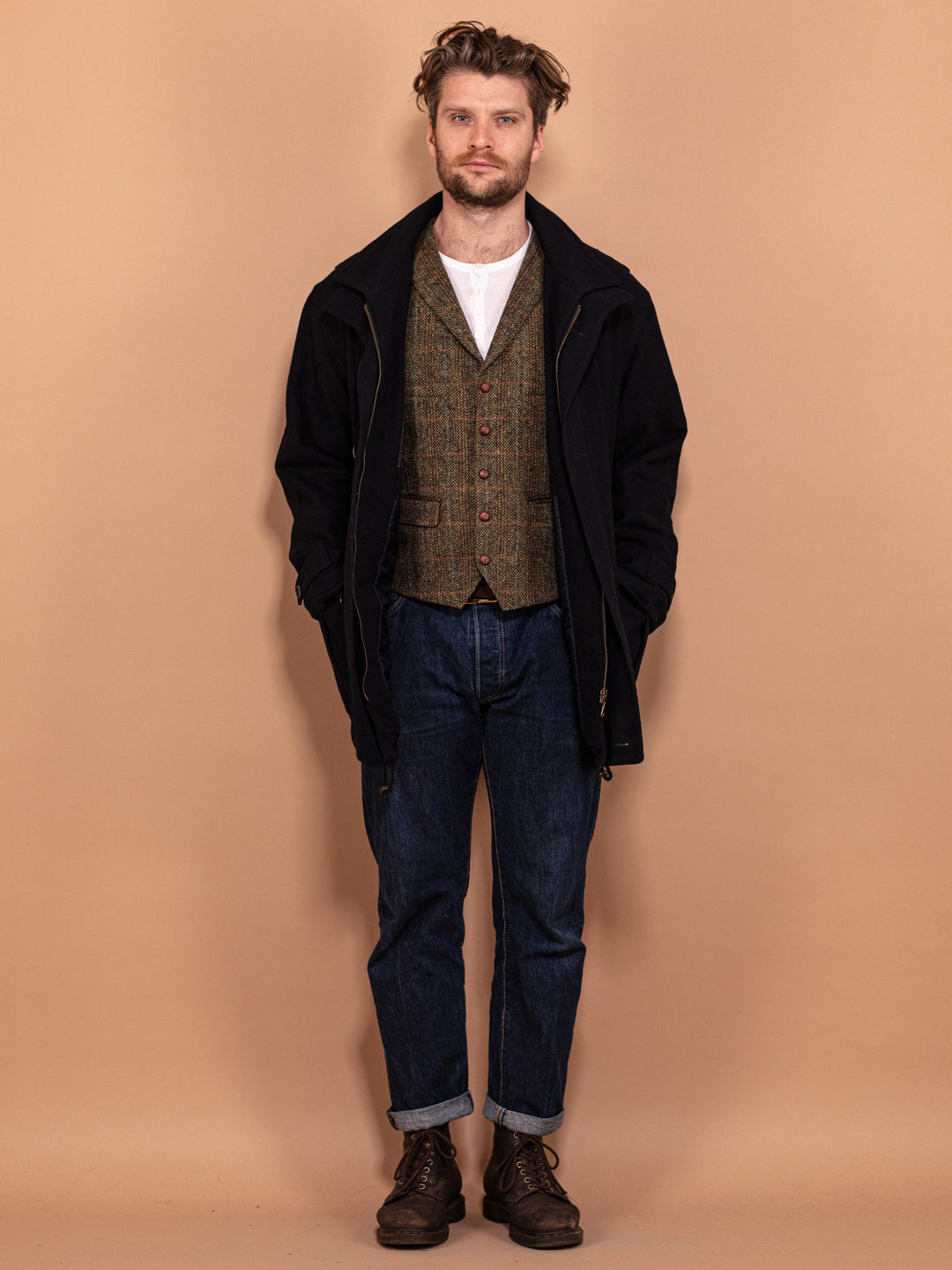 Vintage 90's Men Wool Blend Parka Jacket in Black - NorthernGrip