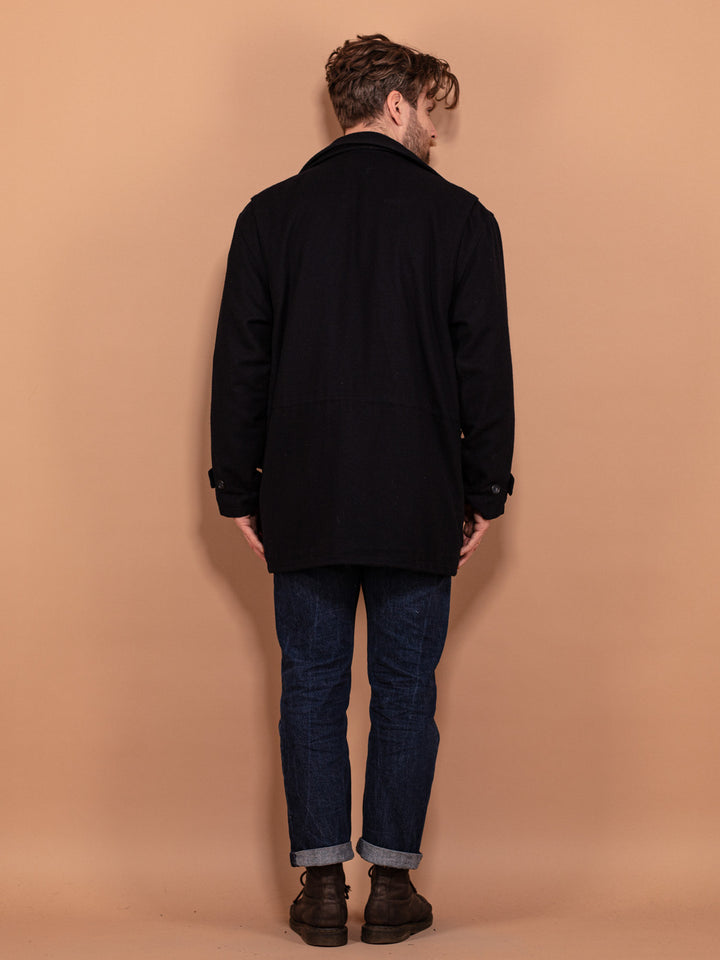 Vintage 90's Men Wool Blend Parka Jacket in Black - NorthernGrip