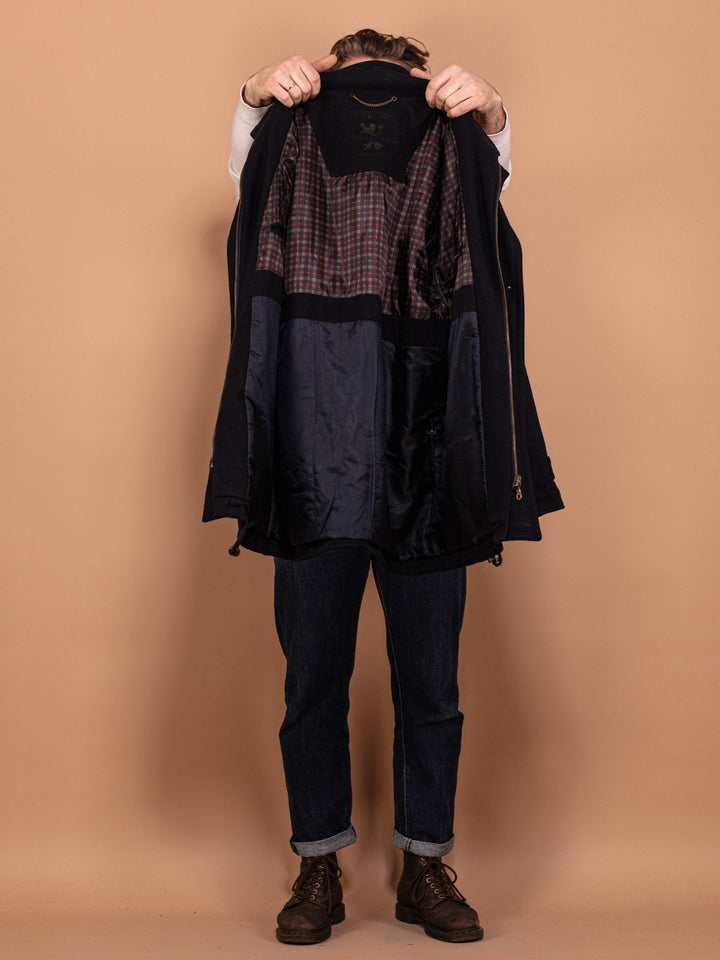 Vintage 90's Men Wool Blend Parka Jacket in Black - NorthernGrip