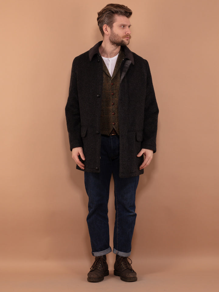 Vintage 90's Men Wool and Mohair Blend Coat in Dark Grey - NorthernGrip