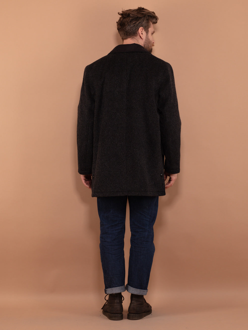 Vintage 90's Men Wool and Mohair Blend Coat in Dark Grey - NorthernGrip