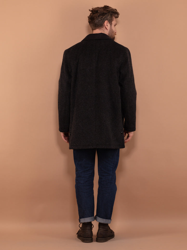 Vintage 90's Men Wool and Mohair Blend Coat in Dark Grey - NorthernGrip