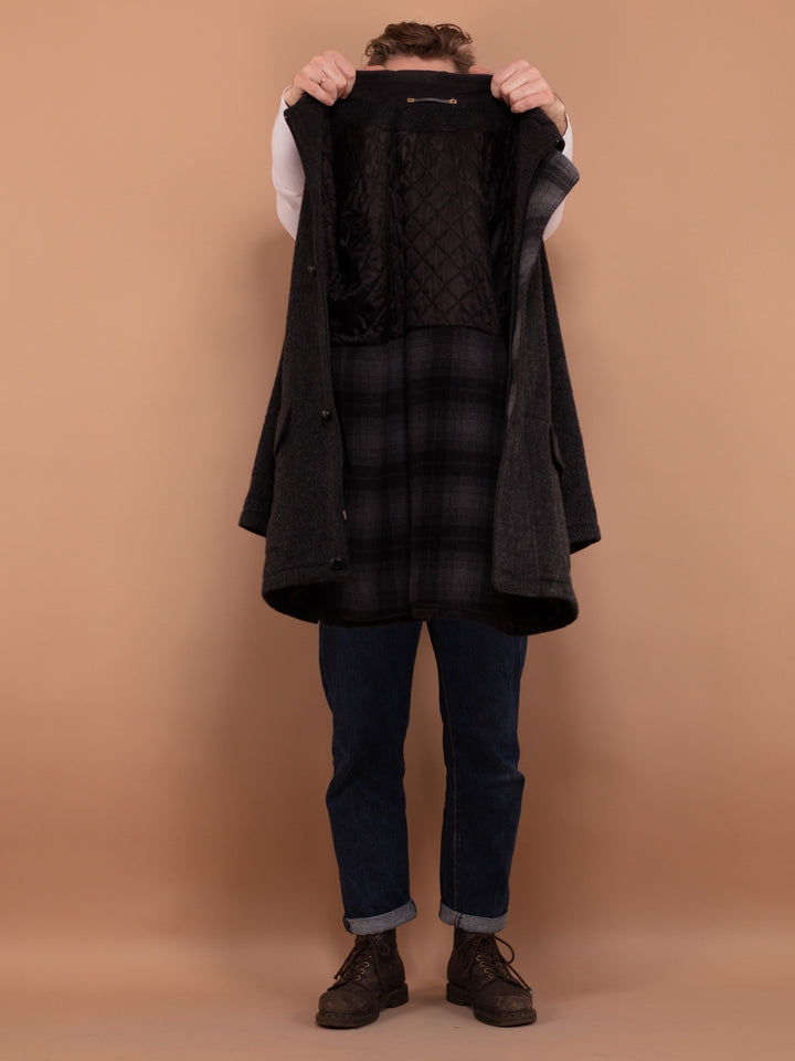 Vintage 90's Men Wool and Mohair Blend Coat in Dark Grey - NorthernGrip