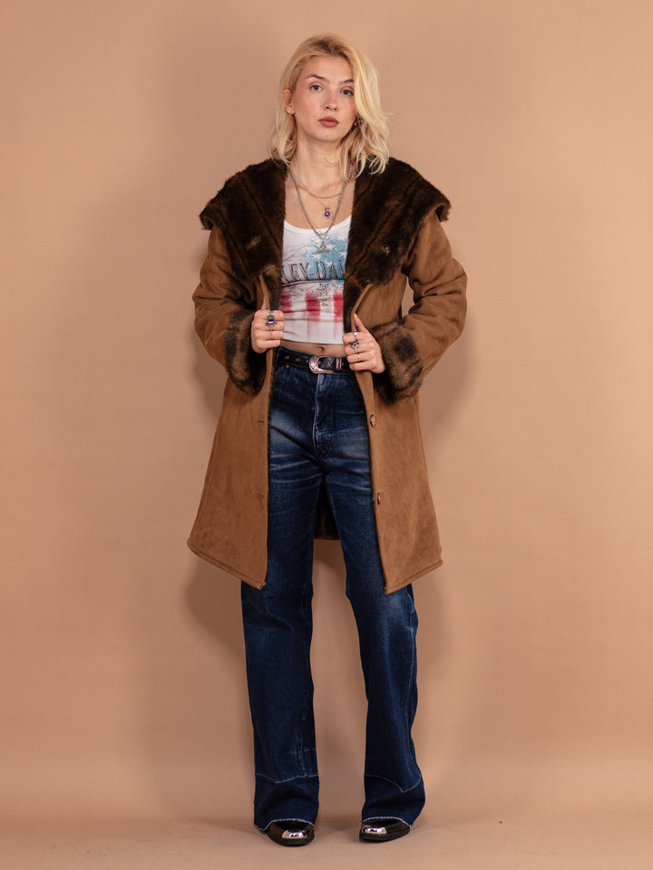 Vintage 90's Women Faux Fur Lined Coat in Brown - NorthernGrip