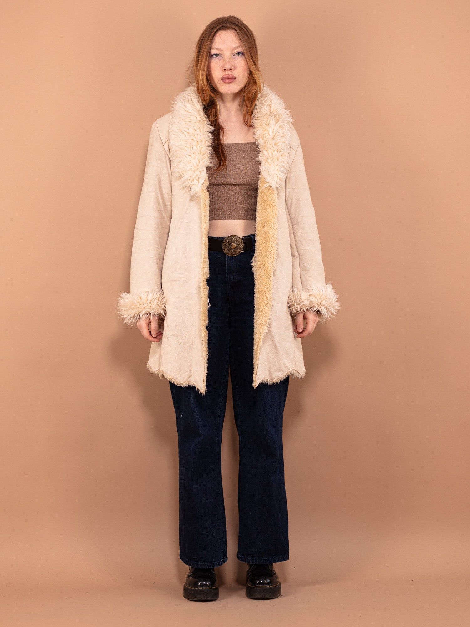 90s Pink & White Penny lane Fur buy Coat