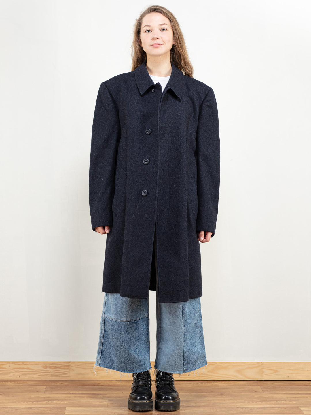 Vintage 80s Blue Wool Coat Women - NorthernGrip