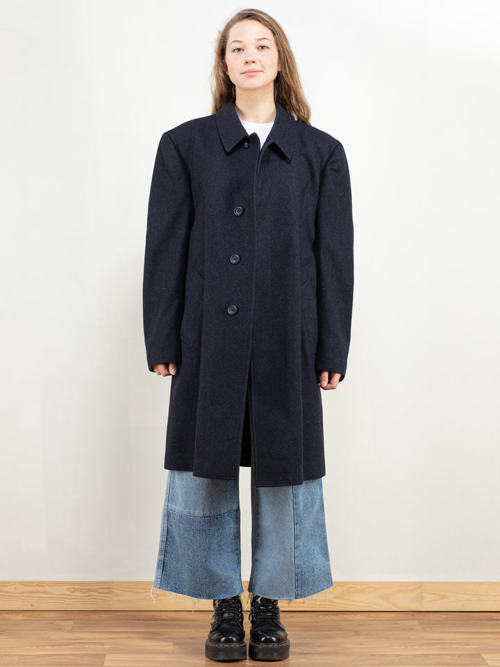 Vintage 80s Blue Wool Coat Women - NorthernGrip