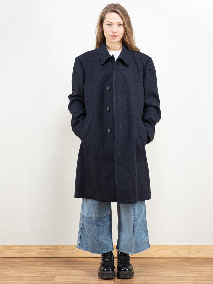 Vintage 80s Blue Wool Coat Women - NorthernGrip