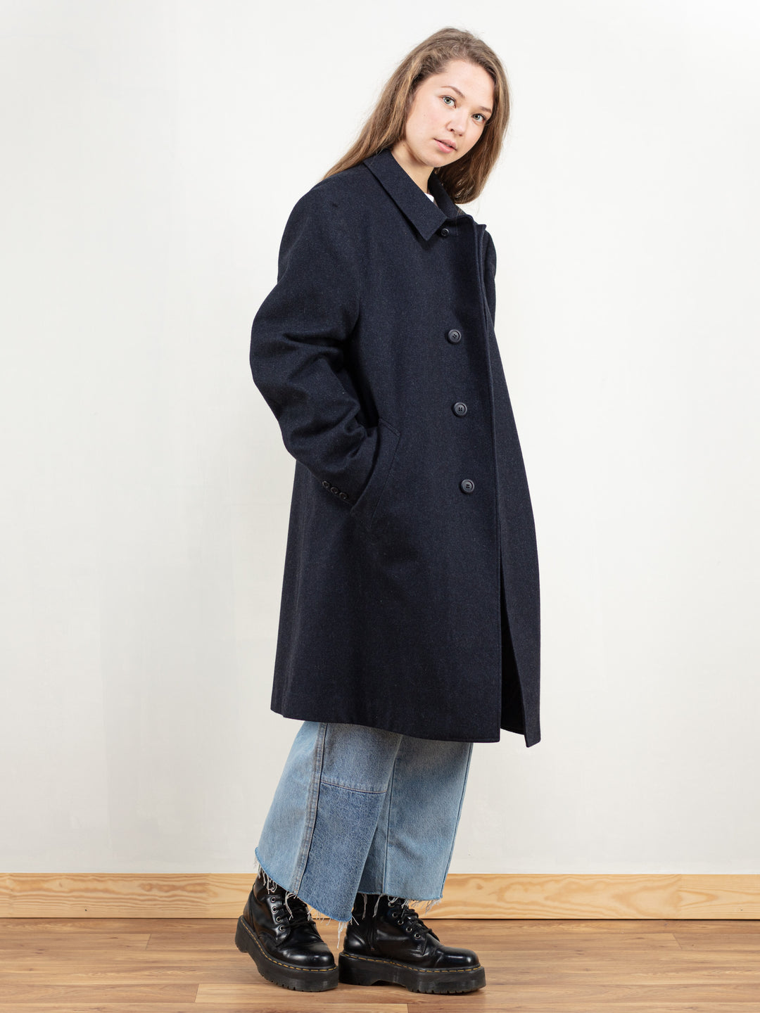 Vintage 80s Blue Wool Coat Women - NorthernGrip