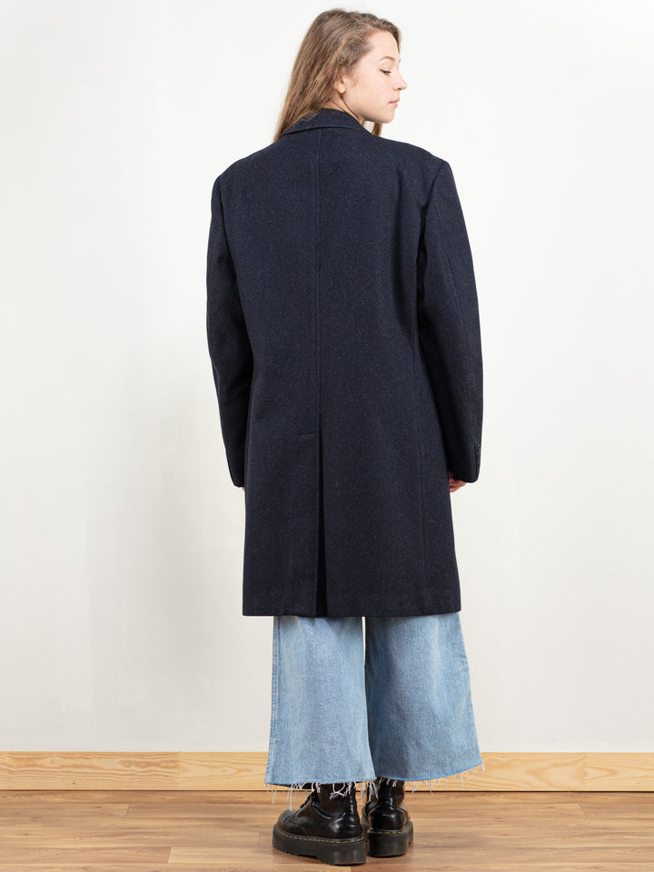 Vintage 80s Blue Wool Coat Women - NorthernGrip