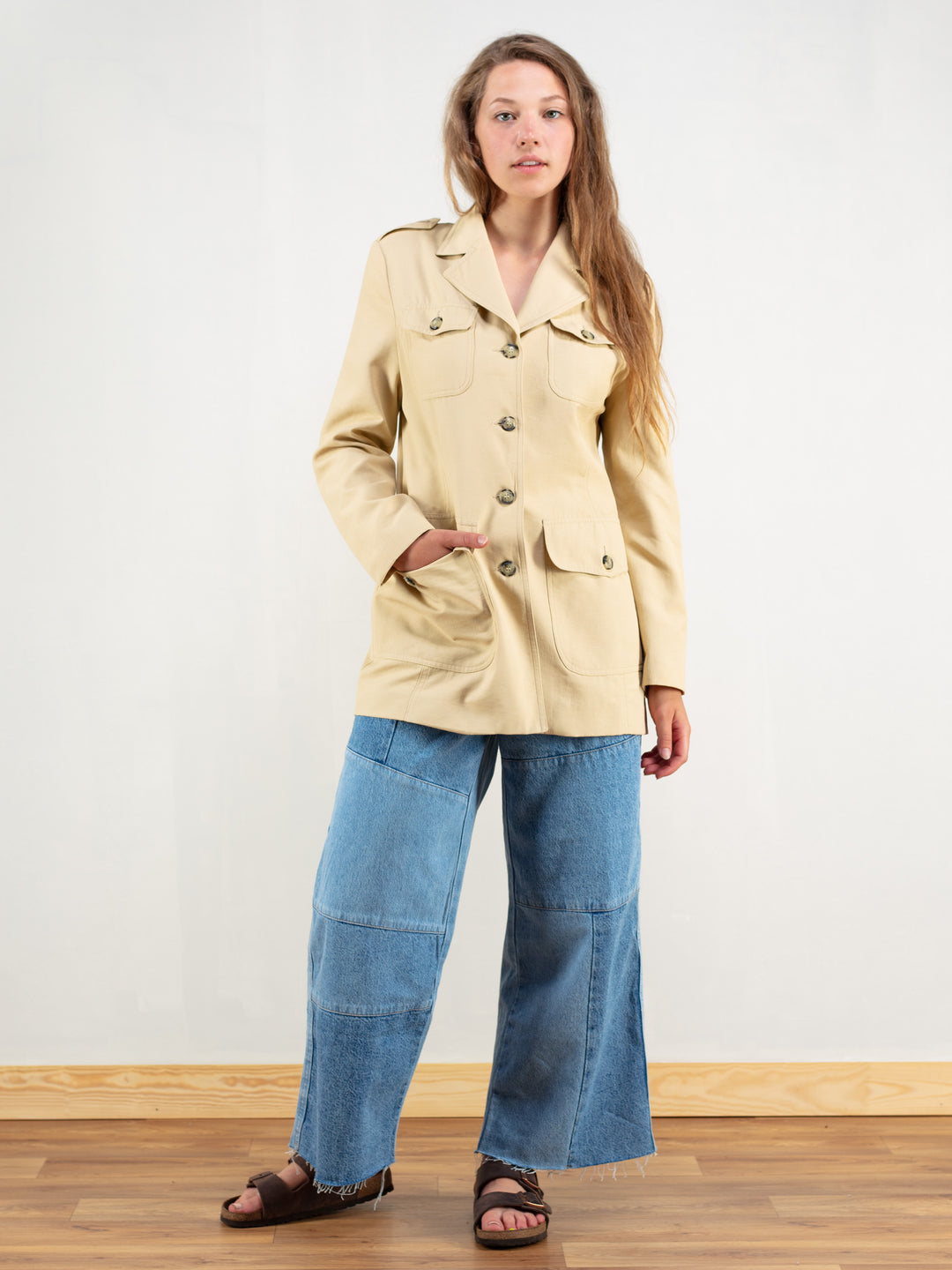 Vintage 80's Beige Blazer Women Trench Jacket - NorthernGrip