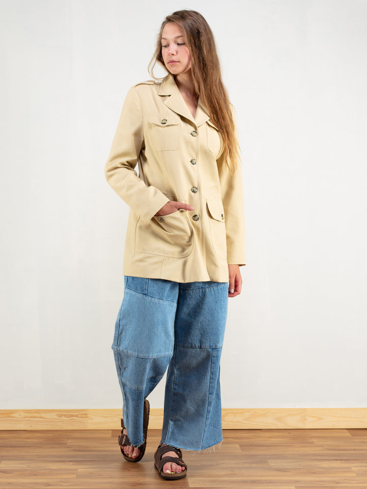 Vintage 80's Beige Blazer Women Trench Jacket - NorthernGrip