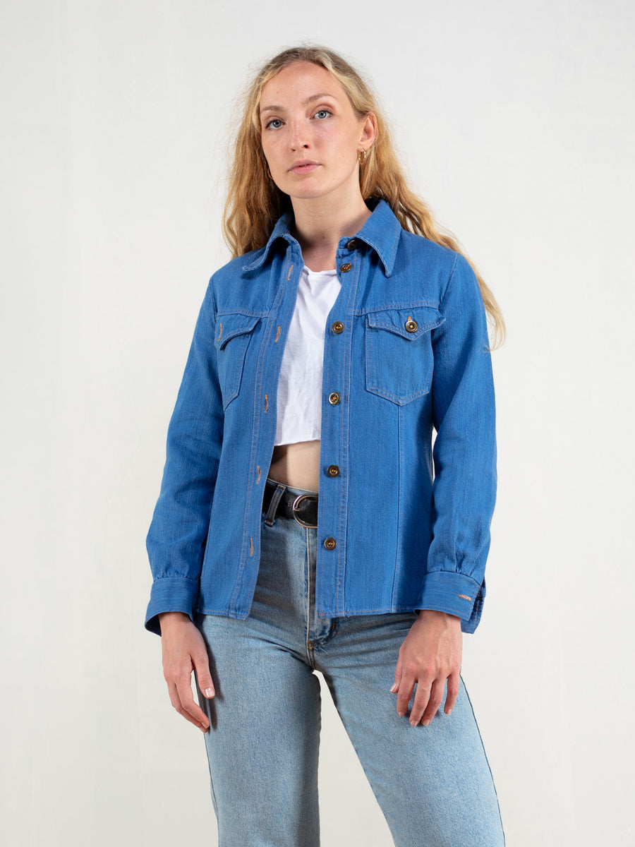 J Jill Shirt Womens Medium Teal Blue Metal Buttons Long Sleeve Cotton