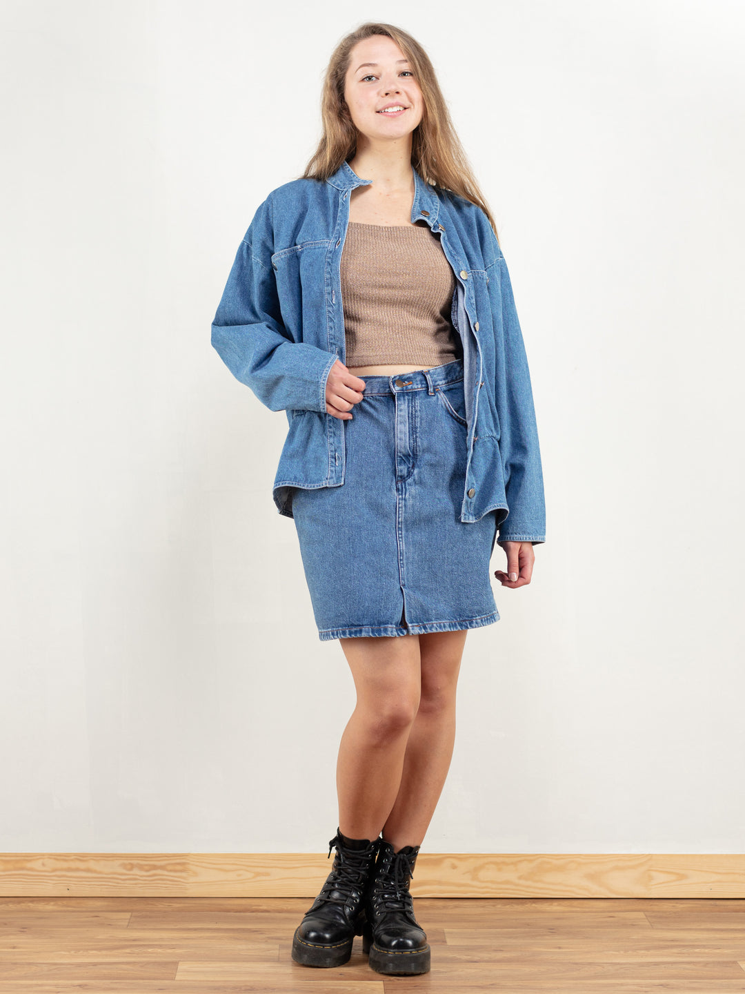 Denim Skirt Set women blue jean co-ordinate denim skirt and jacket set two piece set vintage clothing women suit size medium