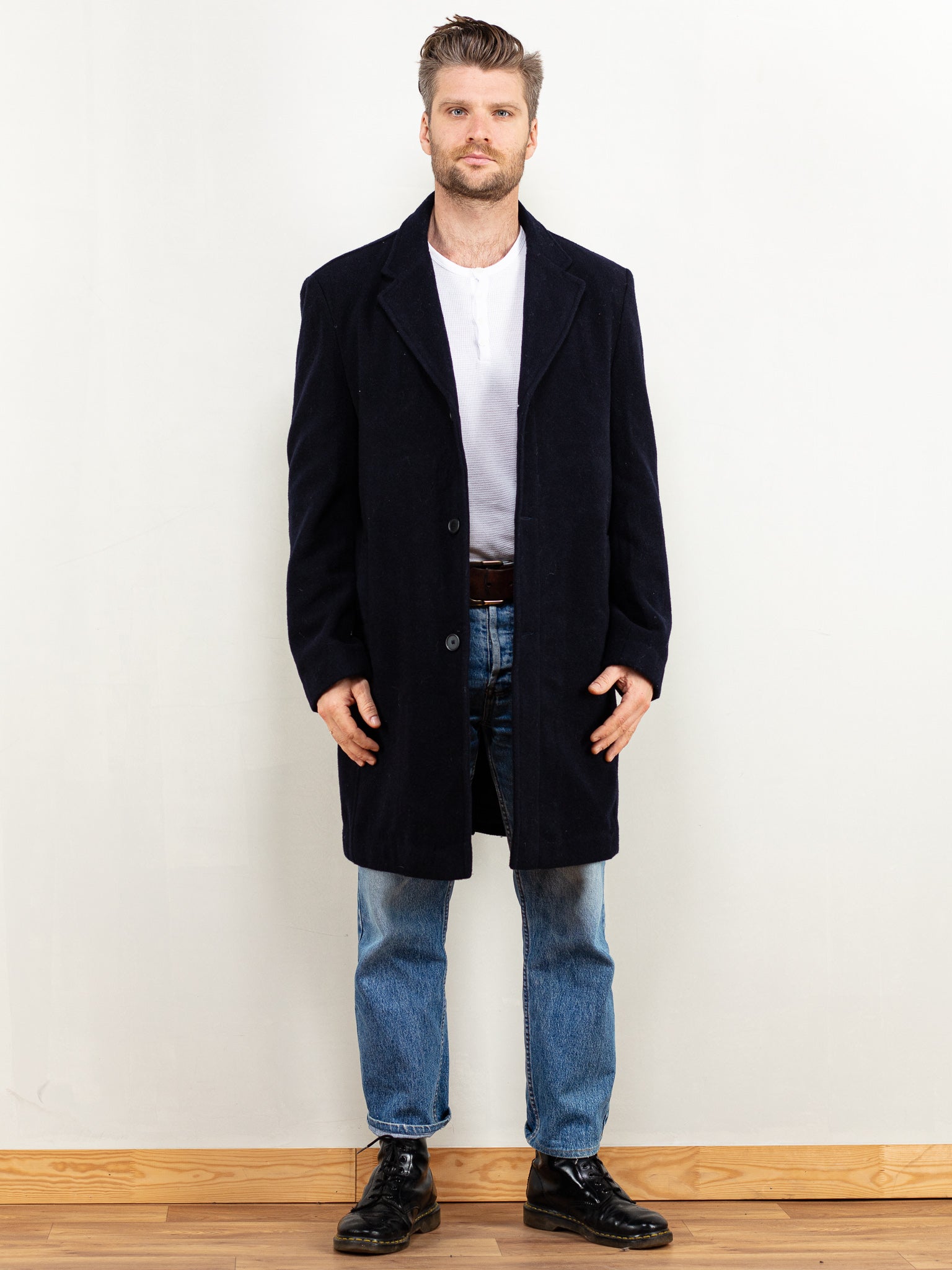 Blue wool winter coat discount
