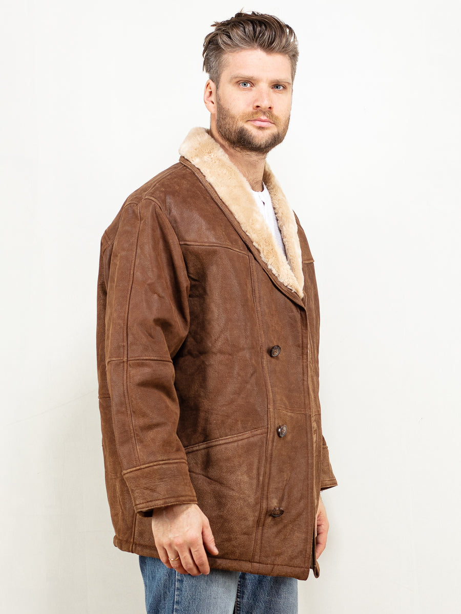 Vintage 90 s Men Brown Suede Sherpa Coat