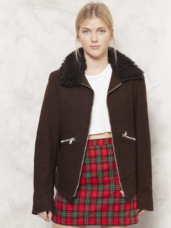 Vintage 70's Brown Wool Blend Women Jacket - NorthernGrip