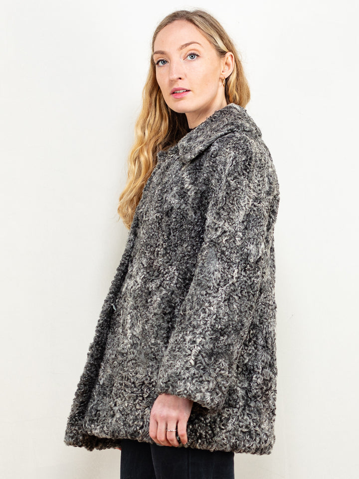 Vintage 70's Women Karakul Fur Jacket in Grey - NorthernGrip