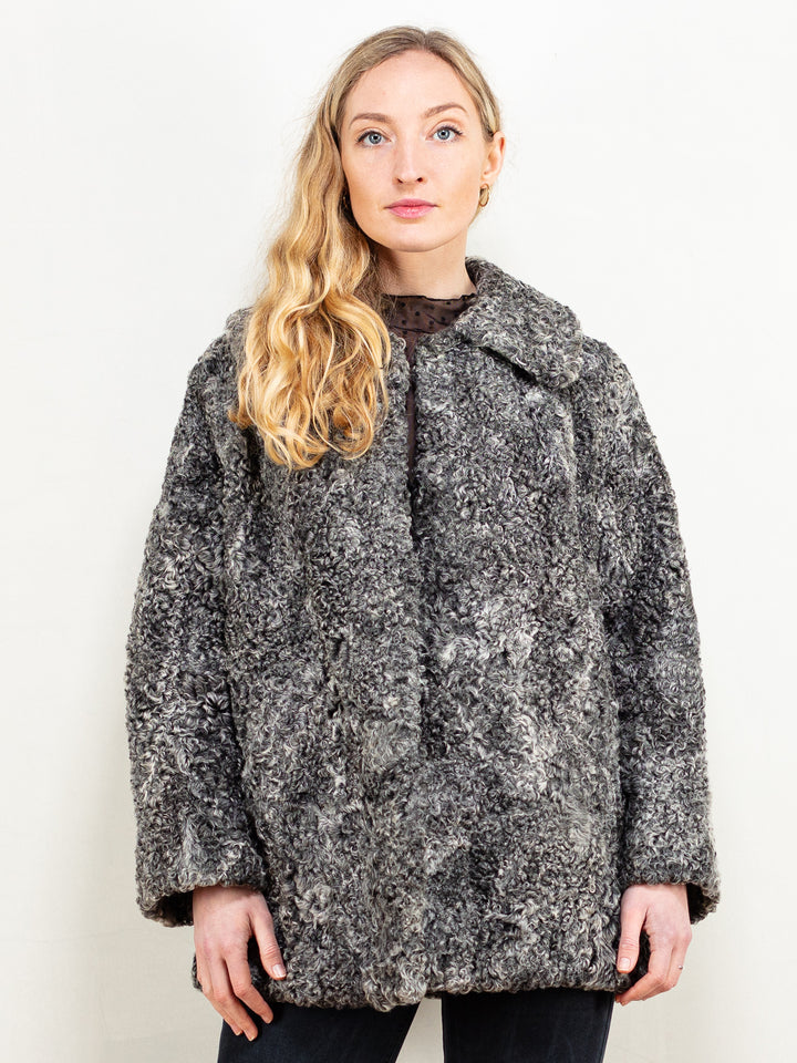Vintage 70's Women Karakul Fur Jacket in Grey - NorthernGrip