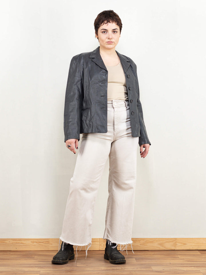 Vintage 80's Women Grey Leather Jacket - NorthernGrip