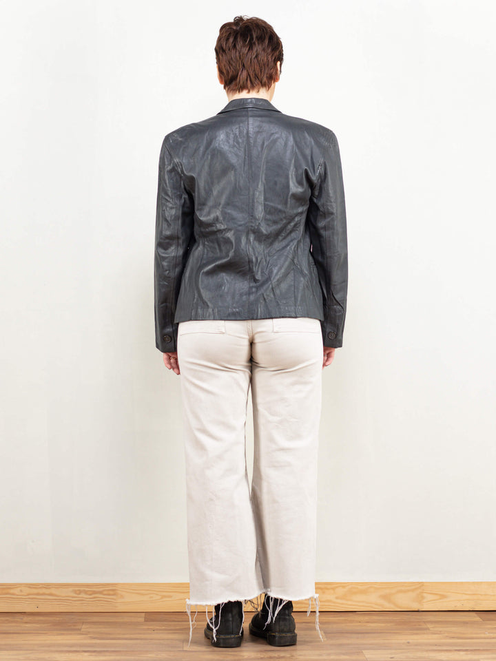 Vintage 80's Women Grey Leather Jacket - NorthernGrip